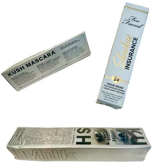 NEW Too Faced Shadow Insurance + Milk Kush High Volume Mascara in Large + Travel - Picture 14 of 15